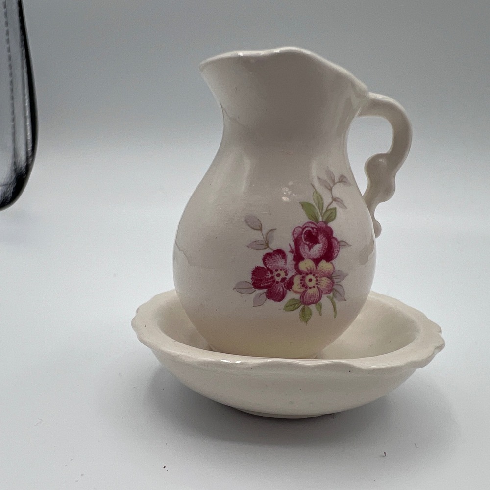 VTG Miniature Ceramic Floral Pitcher and Basin Duncan enterprises